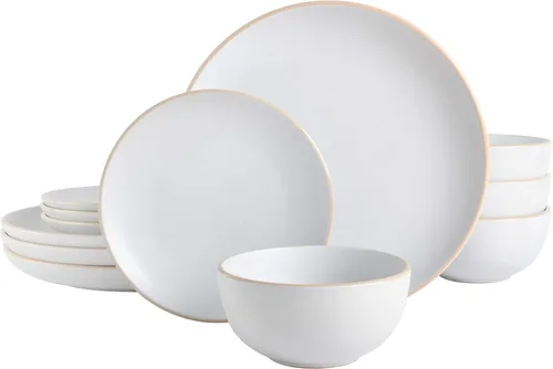 Gibson Home Rockaway - Juego de vajilla redonda de cerámica de gres, para 4 personas (12 piezas), color blanco Blanco (Rockaway)