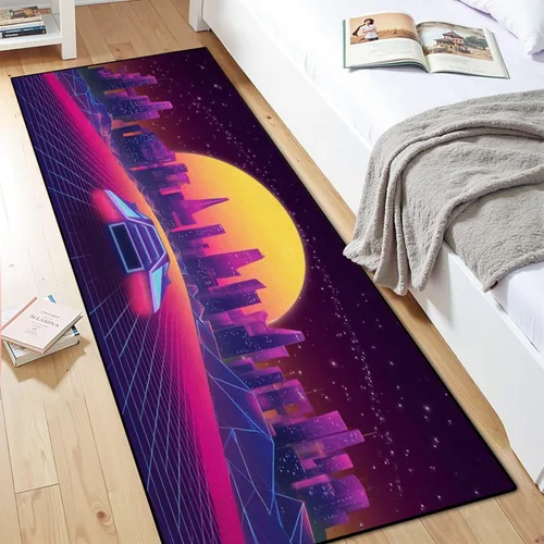 Miniatura 8 de Alfombra de corredor lavable de 2 x 6 pulgadas, diseño de arcade, diseño de barco espacial a la puesta de sol, retro, de los años 80, de ciencia