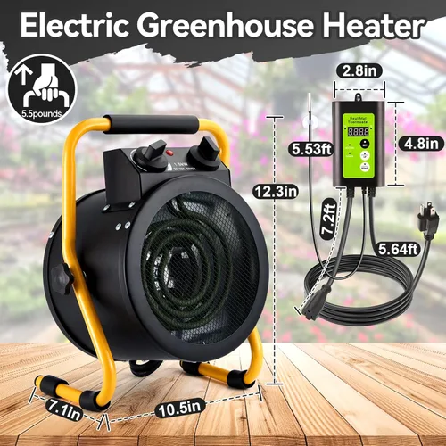 Miniatura 2 de Calentador de invernadero con termostato digital, calentadores eléctricos para exteriores de 1500 W para patio, calentamiento rápido, protección