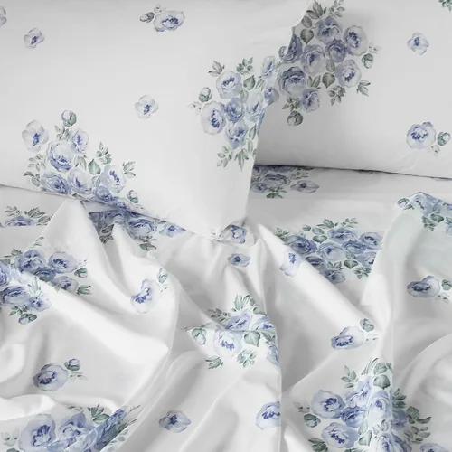 Miniatura 4 de HYPREST Sábanas azules florales tamaño queen, sábanas de bolsillo profundo de 18 pulgadas 1800 hilos, 4 piezas de sábanas florales suaves