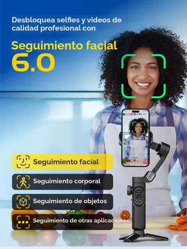 Miniatura 3 de AOCHUAN - Estabilizador de cardán para iPhone, smartphone con rueda de enfoque, seguimiento de cara/objeto para iPhone 16 15 Pro Max/Android