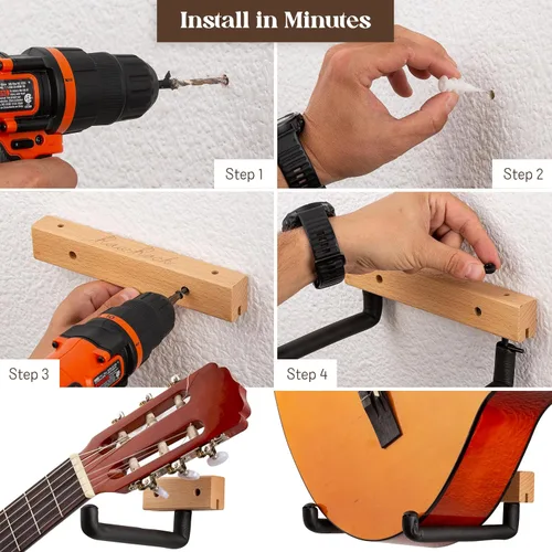 Miniatura 7 de RawRock Soporte Horizontal para Guitarra Eléctrica - Montaje en Pared, Inclinación y Exhibición de Tu E-Guitarra