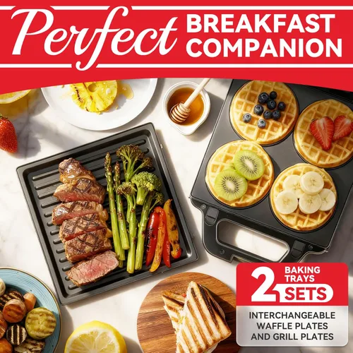 Miniatura 2 de SugarWhisk Mini Waflera 2 en 1 con Placas Extraíbles, Prensa Panini para Sándwiches, Prensa para Sándwiches, Waflera Eléctrica, Sandwichera
