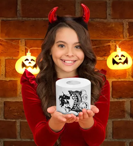 Miniatura 7 de Printed TP Papel higiénico impreso con texto en inglés "Happy Halloween", rollo de papel higiénico aterrador para sorpresa, broma, divertido regalo