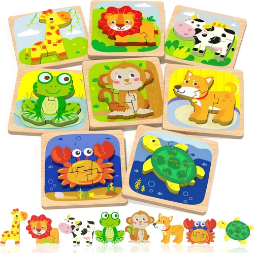 Miniatura 8 de Benresive Rompecabezas de madera para niños pequeños, 6 piezas de juguetes Montessori de animales para niños de 1 a 3 años, juguetes educativos