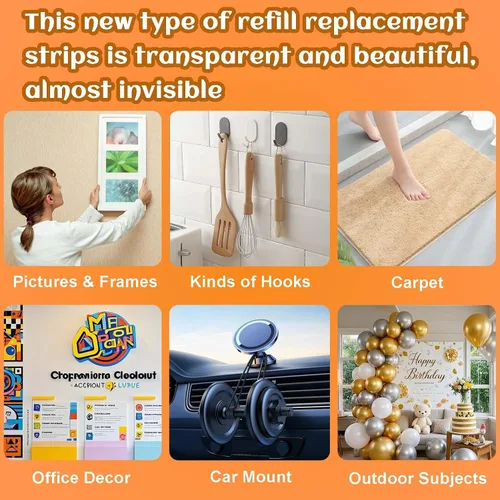 Miniatura 7 de 100 tiras transparentes para colgar cuadros, adhesivo invisible de repuesto para póster, resistente para colgar en la pared, sin daños, cinta