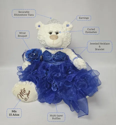 Miniatura 7 de KINNEX COLLECTIONS SINCE 1997 20" Quince Anos Quinceanera Last Doll Osito de peluche con vestido (pieza central) ~ ARC16831-23R (Aqua)