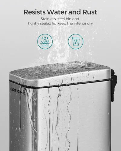 Miniatura 4 de SONGMICS Basurero de baño, 1.3 galones (5 L) bote de basura pequeño con tapa, delgado para espacios pequeños, cubo de basura de acero inoxidable