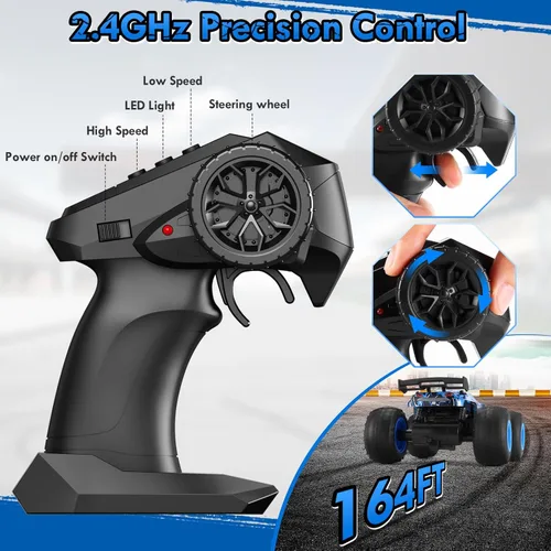 Miniatura 7 de Coche de Control Remoto, Coches RC a Escala 1:18, Camión RC Todo Terreno con Luz LED, 20KM/H, Recargable, 2WD, 2.4GHz, Carcasa de PVC Resistente