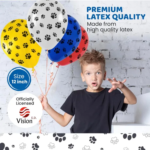 Miniatura 3 de Paw Print Patrol - Globos de fiesta de 12 pulgadas, juego de 30 piezas de cumpleaños en varios colores azul, rojo, amarillo y blanco. Globos de Azul