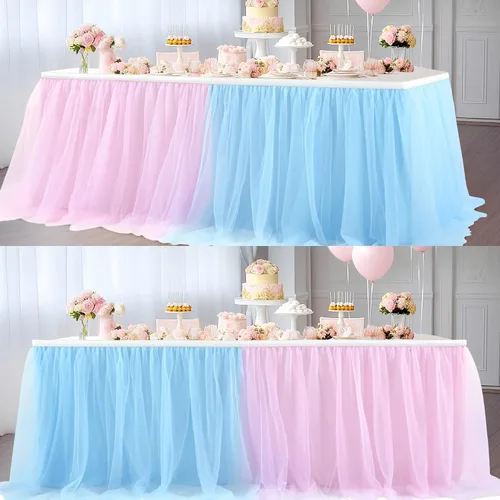 Miniatura 28 de Suppromo - Falda de mesa con tutú de calidad superior, con 3 capas de malla, plisada, de tul, para fiestas, bodas, baby shower, fiestas de Rosa