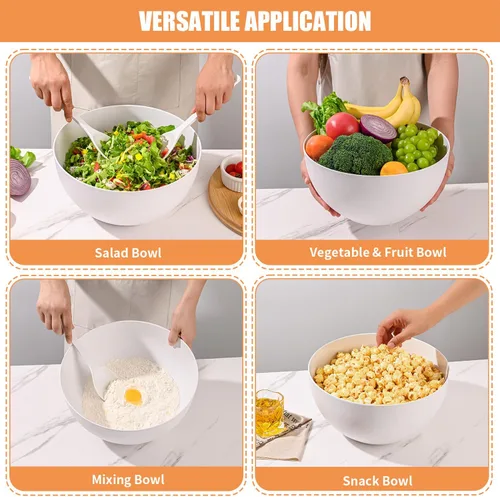 Miniatura 6 de LOVYANXUE Ensaladera con Tapa, Ensaladera de Fibra de Bambú Extra Grande de 30 cm con Juego de Servidores para Cocina, Ensaladera y Cuenco de Mezcla