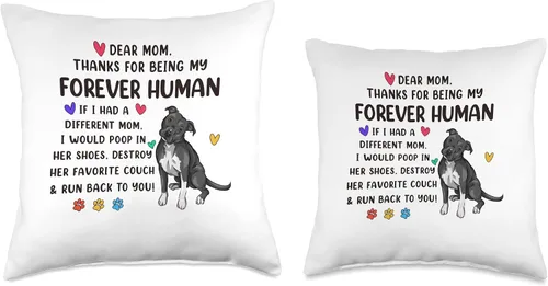 Miniatura 3 de Funny Pit Bull Dog Pittie Lover Gifts Dog Mom Forever Human - Divertida almohada negra Pitbull Mama para el día de la madre, 16 x 16 pulgadas