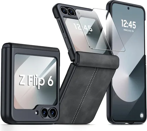 Miniatura 51 de para Samsung Galaxy Z Flip 7 Funda con protección de bisagras y protector de pantalla incorporado, funda de cuero mate de policarbonato ultradelgada