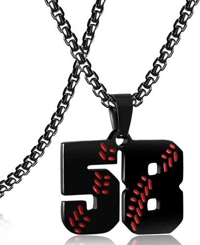 Miniatura 135 de SKQIR Colgante de número de jersey de béisbol para hombres y niños - Cadena de acero inoxidable para atletas - Negro