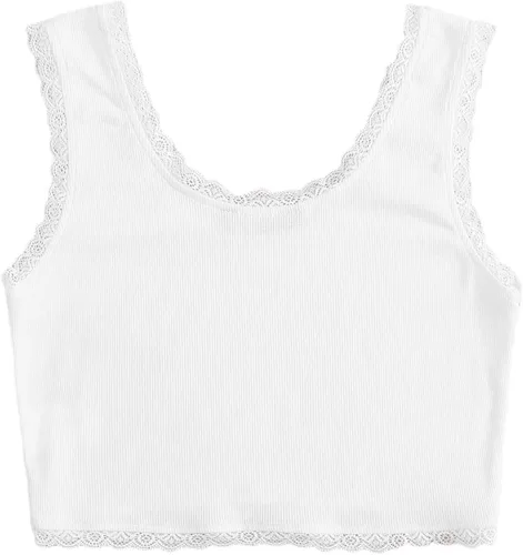 Miniatura 2 de Verdusa Camiseta corta sin mangas con cuello redondo y encaje en contraste para mujer