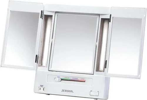 Miniatura 10 de Jerdon JGL10 W Euro Espejo de 3 paneles iluminado con aumento de 5X, 4 configuraciones de luces, acabado blanco