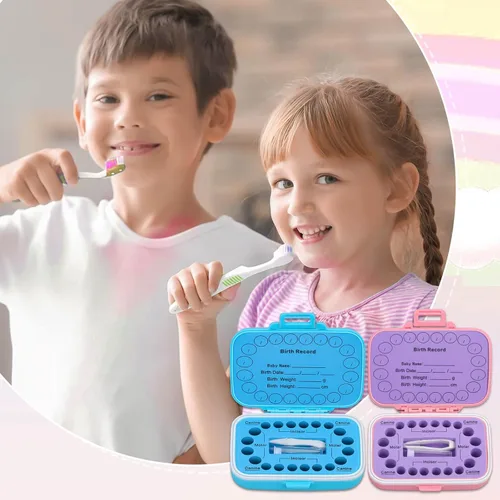 Miniatura 3 de Caffox Paquete de 2 Portadientes para Recuerdo de Niños, Caja del Ratoncito Pérez, Caja de Recuerdo de Primer Diente, Cajas de Contenedores de Arco