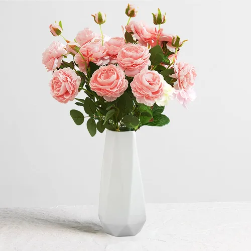 Jarrón de cerámica, 7.4 pulgadas para Pampas, Lirio de Cala, Tulipán, Jarrón de Flores Estilo Minimalista para Decoración del Hogar de Mesa y Blanco