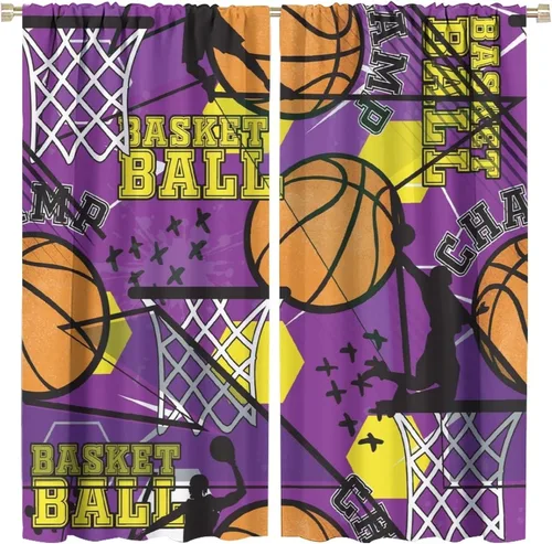 Miniatura 42 de Cortinas deportivas de baloncesto para niños, patrón de llama de bola 3D naranja, 42 pulgadas de ancho x 45 pulgadas de largo