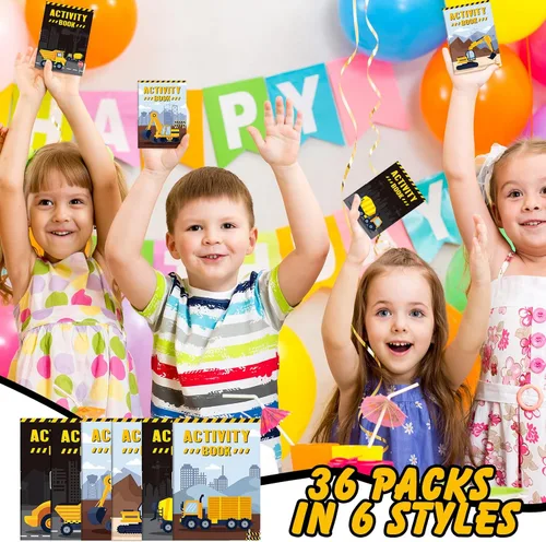 Miniatura 7 de Sinmoe Juego de 36 libros de actividades para fiestas infantiles, incluye camiones de construcción: camiones volquete, excavadoras, grúas, tractores