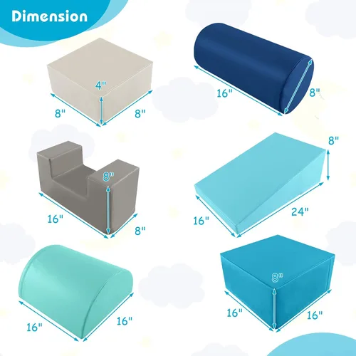 Miniatura 8 de Costzon Juego de escalada y gateo para niños pequeños, 6 piezas con cubierta de poliuretano para gatear, escalar y caminar, bloques de escalada