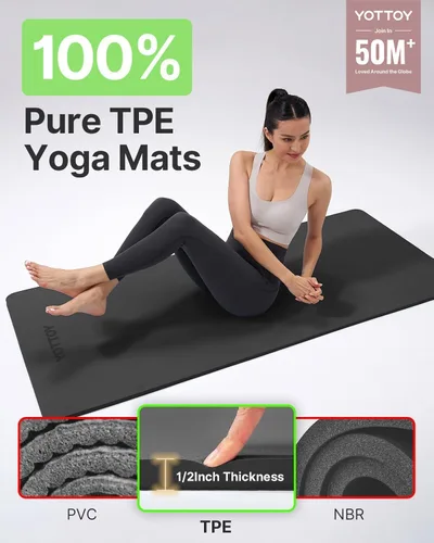 Miniatura 2 de YOTTOY Tapete de Yoga, Tapete de Yoga Extra Grueso (1/2 pulgada), Tapete Profesional de TPE para Ejercicio, Tapete de Entrenamiento Antideslizante