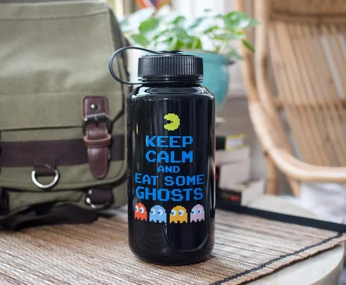 Miniatura 3 de JUST FUNKY Pac-Man Keep Calm And Eat Some Ghosts - Botella de agua de plástico grande sin BPA con tapa superior de rosca, hidratación para deportes