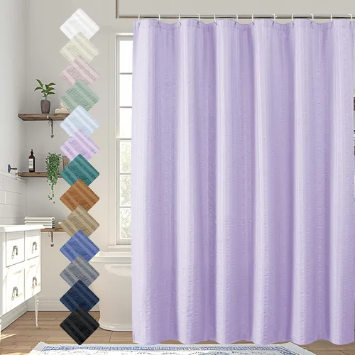 Miniatura 35 de Aiyufeng Moga - Cortina de ducha verde salvia, cortinas de ducha texturizadas en relieve 3D para baño, cortina de baño de tela de poliéster de lujo