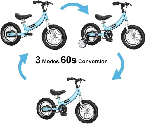 Miniatura 2 de Bicicleta de Equilibrio OHIIK 2 en 1 para Niños de 2 3 4 5 6 7 Años de Edad, Bicicleta de Equilibrio a Pedales, Bicicleta para Niños de 12 14 16 Azul