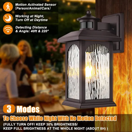 Miniatura 2 de Aplique de pared marrón con sensor de movimiento para exteriores, iluminación inteligente del atardecer al amanecer, luces de pared de bronce