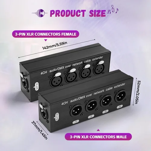Miniatura 2 de Paquete de 4 cables XLR de red múltiple de 4 canales y 3 pines, 3 pines XLR macho y hembra sobre RJ45 Ethercon Cable Multi Extensor para iluminación