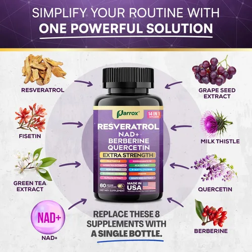 Miniatura 3 de Paquete de Metaboost y Resveratrol – Soporte GLP-1 20 en 1 a base de plantas con berberina, Akkermansia, L-carnitina + complejo antioxidante 14 en 1