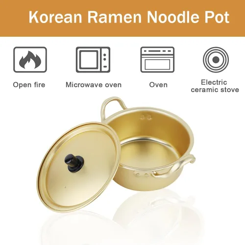 Miniatura 2 de Olla de fideos ramen coreanos, utensilios de cocina de fideos ramen, aluminio amarillo, antiadherente, tradicional coreano, cuenco de cocción rápida