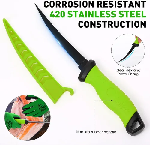 Miniatura 3 de RoundFunny Kit de herramientas de pesca de 10 piezas, alicates de pesca con cordón y fundas protectoras, salabre, cuchillo de filete, balanza