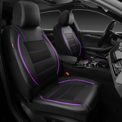 Miniatura 14 de CAR PASS Fundas de Asiento de Automóvil de Cuero Sintético con Ribetes Juego Completo, Fundas de Asiento de Cuero Transpirable Gris para Gris