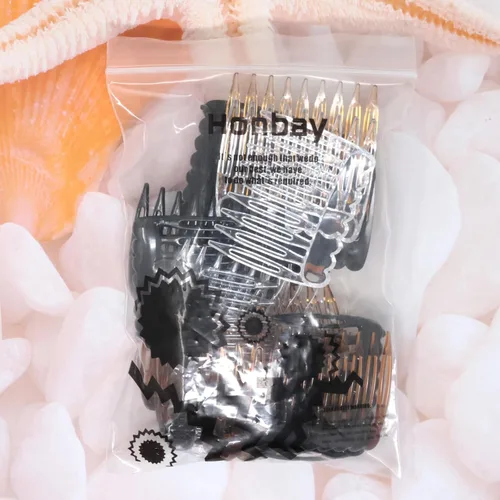 Miniatura 7 de Honbay 24 peines de plástico con 9 dientes, clips laterales para boda, velo de novia, peluca, tocados, accesorios de giro para peinado, moño, moño