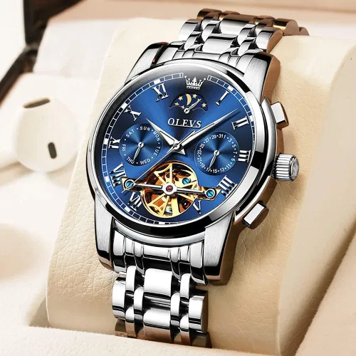 Miniatura 4 de OLEVS reloj mecánico automático, reloj de cuerda automático de lujo para hombre a prueba de agua, acero inoxidable.