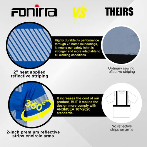 Miniatura 5 de FONIRRA Hi Vis - Camisetas de seguridad con bolsillo para hombre, manga larga, reflectante, ANSI Clase 2, para trabajo