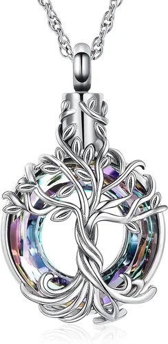 Miniatura 13 de shajwo Collar de cenizas de urna de cremación del árbol de la vida para mujeres y hombres, círculo de la vida, cristales de cremación, colgante