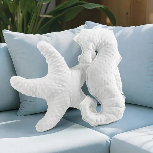 AELS Juego de 2 Almohadas Decorativas Costeras, Almohadas de Estrella de Mar y Caballito de Mar, Almohadas Decorativas de Temática Náutica de Playa