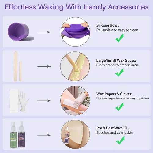 Miniatura 7 de BLITZWAX Kit de depilación brasileña y bikini con cuentas de cera de lavanda de 1 libra, calentador de cera dura para cara, piernas y cuerpo, kit