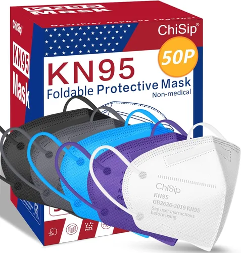 Mascarilla Facial KN95, 50 unidades, diseño de copa de 5 capas, máscaras de seguridad contra el polvo, máscara multicolor, máscaras de protección
