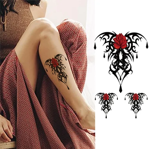 Miniatura 2 de Yesallwas 4 hojas de tatuajes temporales grandes para mujeres y niñas, modelos, impermeables, de larga duración, arte corporal, maquillaje, tatuajes