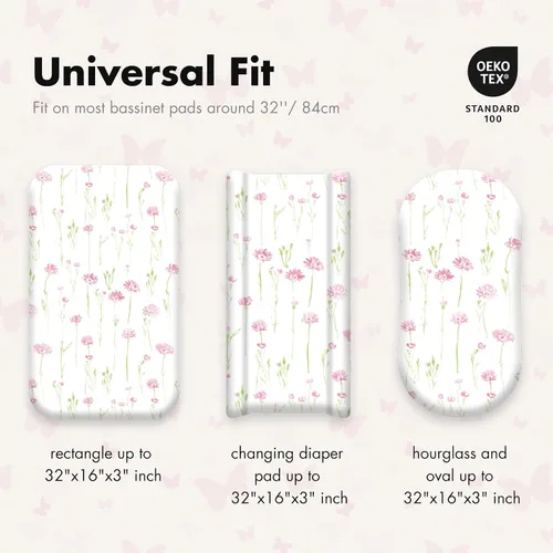 Miniatura 5 de Gllquen Baby Paquete de 4 sábanas de moisés, transpirable y acogedora, sábana bajera elástica para cuna de viaje, patrón floral de moda, sábanas