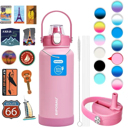Miniatura 11 de Botella de agua aislada con tapa, bota y calcomanías, botella de acero inoxidable de 24 onzas, sin sudor, mantiene el frío las 24 horas, botella