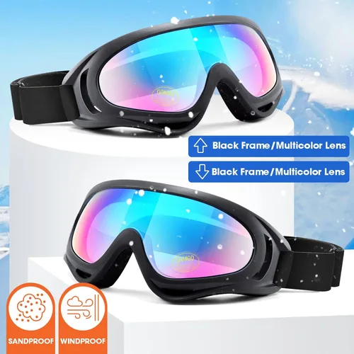 Miniatura 2 de MAMBAOUT Paquete de 2 gafas de esquí de nieve, gafas de snowboard para hombres, mujeres, jóvenes, niños, niños o niñas