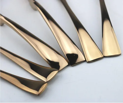 Miniatura 7 de Juego de cubiertos de acero inoxidable pulido de oro rosa, cuchillo de carne, tenedor, tenedor de ensalada, cuchara de postre, 24 piezas, servicio