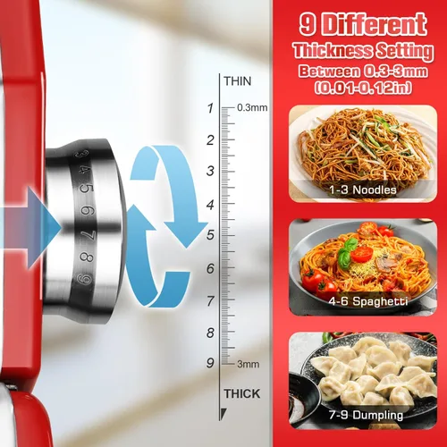 Miniatura 3 de Sailnovo Máquina para hacer pasta, máquina para hacer pasta Roller 180, 9 ajustes de grosor ajustables, máquina de fideos 2 en 1 con rodillos