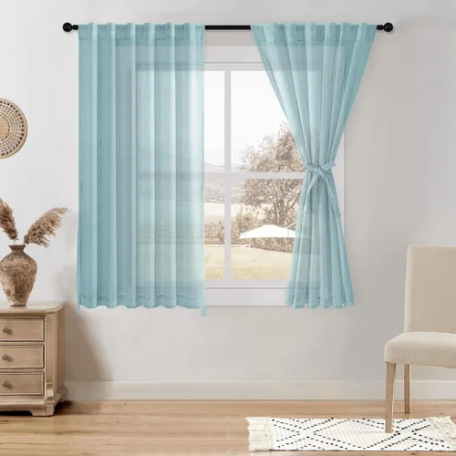 Miniatura 50 de DWCN Cortinas traslúcidas de lino floral, bolsillo para barra y pestaña trasera, cortina de mezcla de lino para dormitorio, sala de estar, cortinas